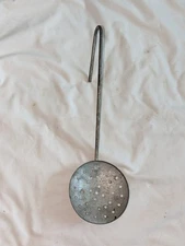 Vintage Ice Fishing Metal Skimmer Strainer Scoop Ladle Loop Hand