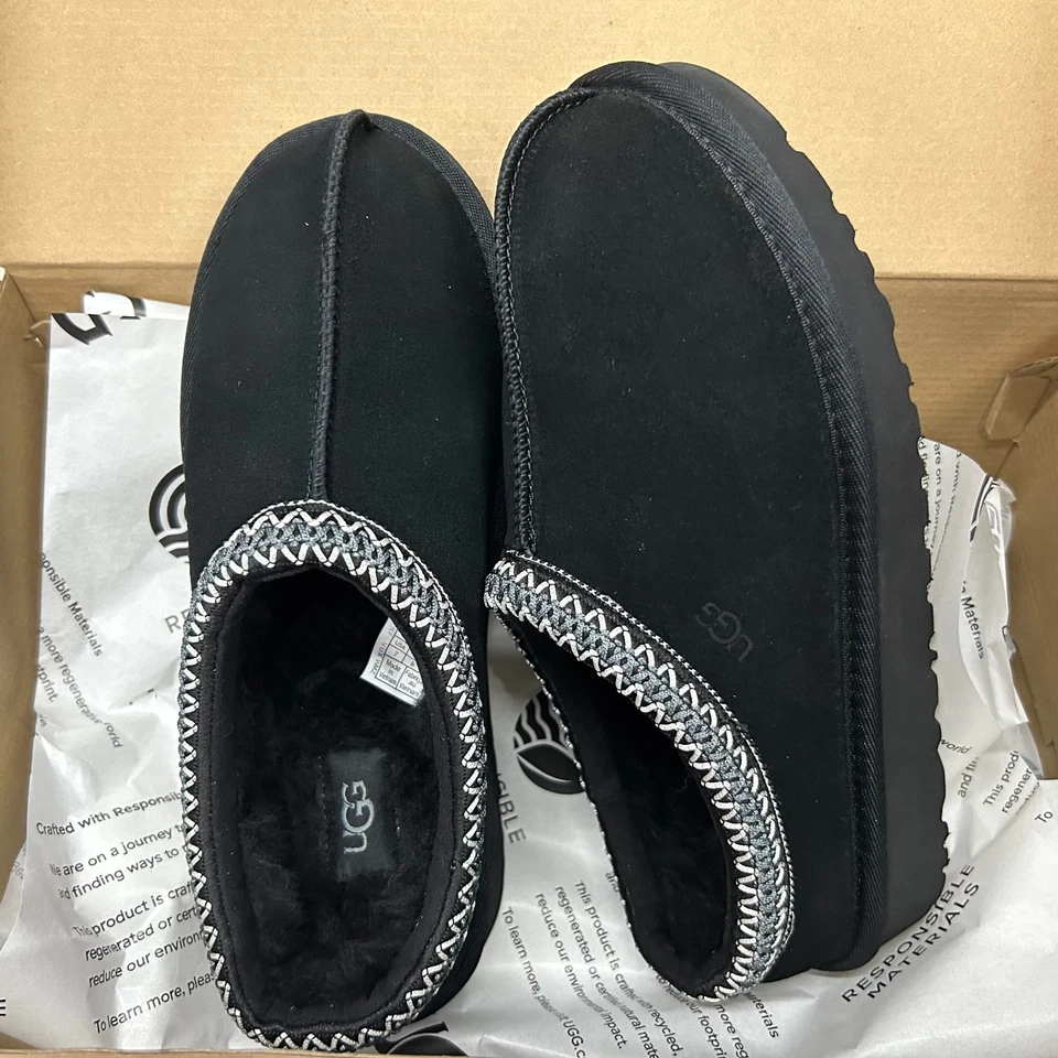 Zapatillas para mujer UGG Tasman trenzadas de gamuza forradas de lana negras EE. UU. 6-11 nuevas con caja Foto 3 de 4