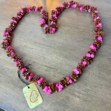 Vintage KA LIMA O MAUI Handcrafted Hawaiian Purple KOA SEED Lei Necklace NWT