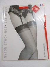 1PR VINTAGE CLIO FRENC RHT SHEER SHINY FLAT KNIT NYLON STOCKINGS 11 LONG 40" RED