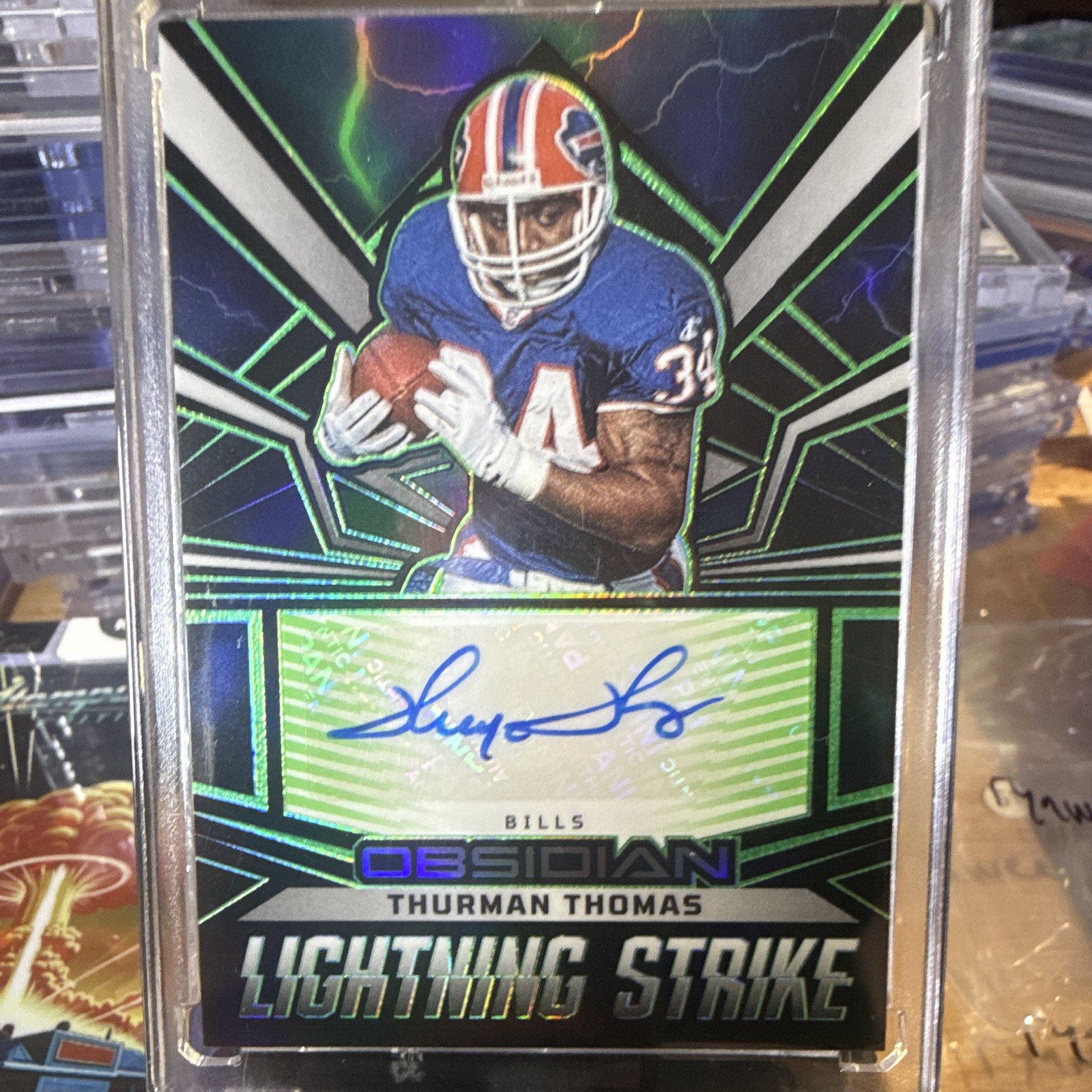 Panini 2023 Obsidian Thurman Thomas Lightning Strike Green Auto /25