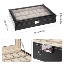 24 Slots Watch Box PU Leather Watch Case Organizer Watch Display Case Lockable