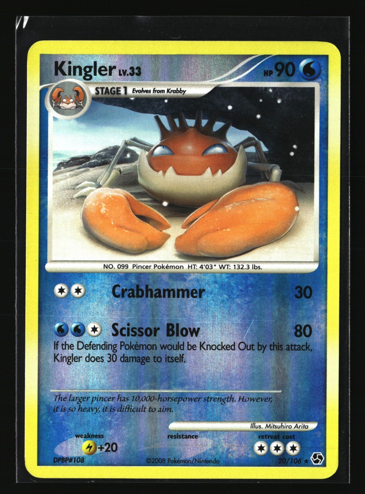 Pokemon KINGLER 20/106 Reverse Holo (2008 Great Encounters) LP/Light Play