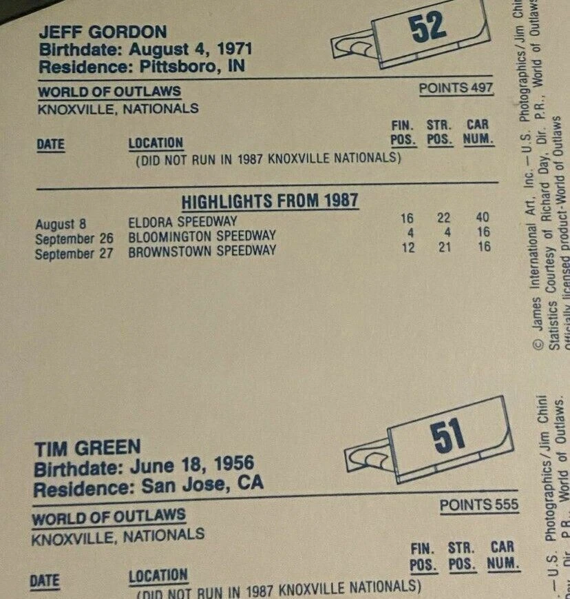 1987 World of Outlaws uncut Proof press sheet! Jeff Gordon 1st rookie Card! - Image 4 of 4