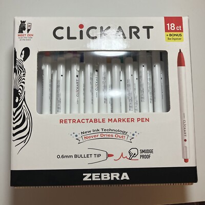 NEW Zebra ClickArt Retractable Marker Pen Set of 18 With