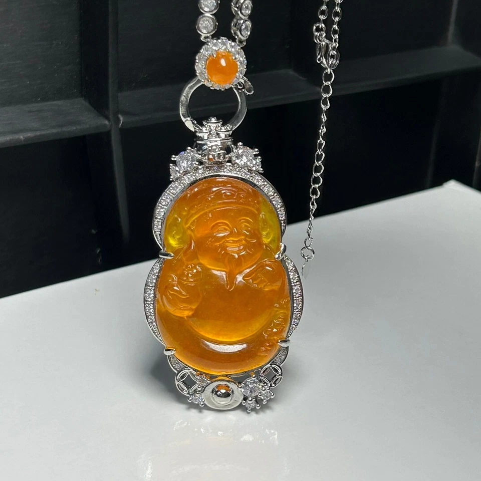 Amulet Natural Ice jade Jadeite Inlay the god of wealth Pendant&Necklace 财神 - Image 2 of 4