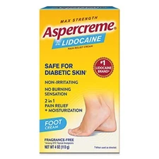 Aspercreme Max Strength Lidocaine Foot Pain Relief Cream Odor Free, 4 oz