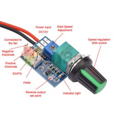 DC 12V PWM Fan Governor Speed Control With Knob 2-3/4Wires Switch Fan Regulation