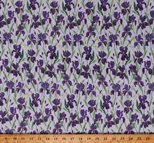 Cotton Irises Purple Flowers Floral Garden Fabric Print by the Yard D782.82