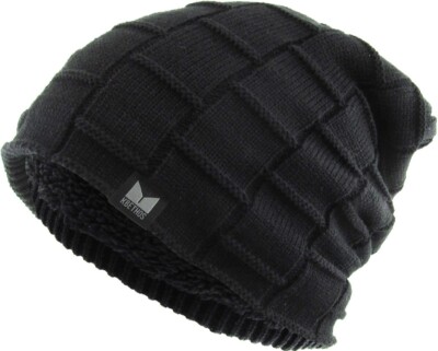 KB ETHOS Thick Box Knit Slouch Sherpa Fleece Lined Knit Winter Hat Beanie Toque