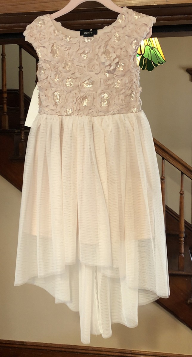 Zunie Toddler Girs Champagne Floral Tulle Dress Size 4 High Low Party Dress Zunie Toddler Girs Champagne Floral Tulle Dress Size 4 High Low Party Dress