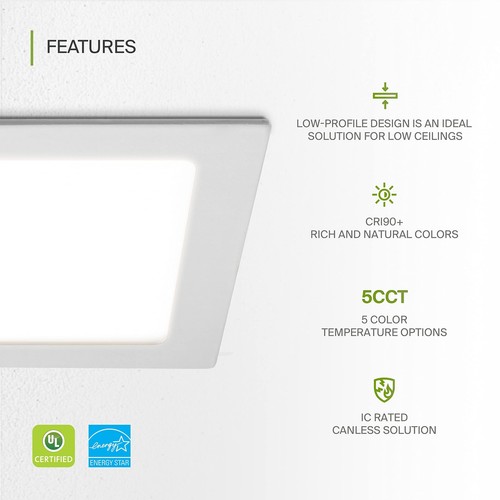 ASD 1 Pack LED Square Recessed Lighting 8 Inch, 5 CCT 2700K-5000K, 20W 70W Eq... - Picture 2 of 8
