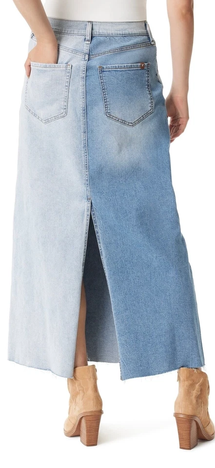 Женская эластичная хлопковая синяя джинсовая макси-юбка Jessica Simpson Lt/Med с необработанным подолом - Изображение 3 из 3