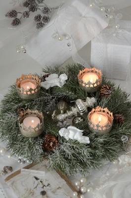 Tischdekoration Mobel Wohnen Kerzenleuchter Adventsleuchter Metallkorb Adventskranz Shabby Chic Weihnachten G Fr Regnum Be
