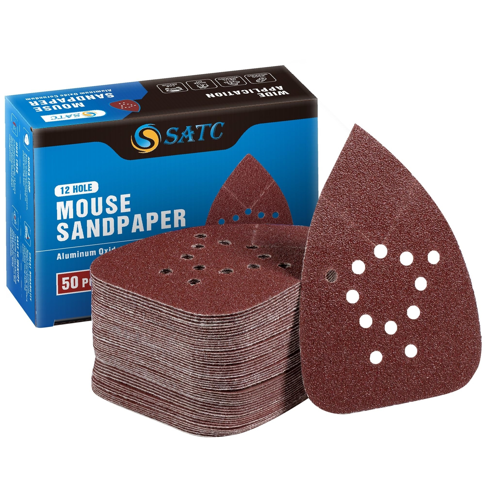 S SATC 50-Piece Mouse Detail Sander Sandpaper Pads with 12 Holes