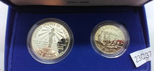 br2 23C37 1986 Liberty 2-Coin Set 90% Silver Dollar & Clad Half with box/ - Picture 11 of 12