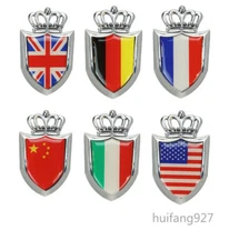 Metal 3D Car Body Rear Trunk Badge Emblem Decal Tank Cover Flag Crown Sticker