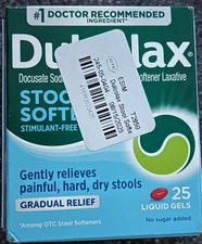 Dulcolax Stool Softener Laxative Liquid Gel Capsules 100Mg 25 Count Box***