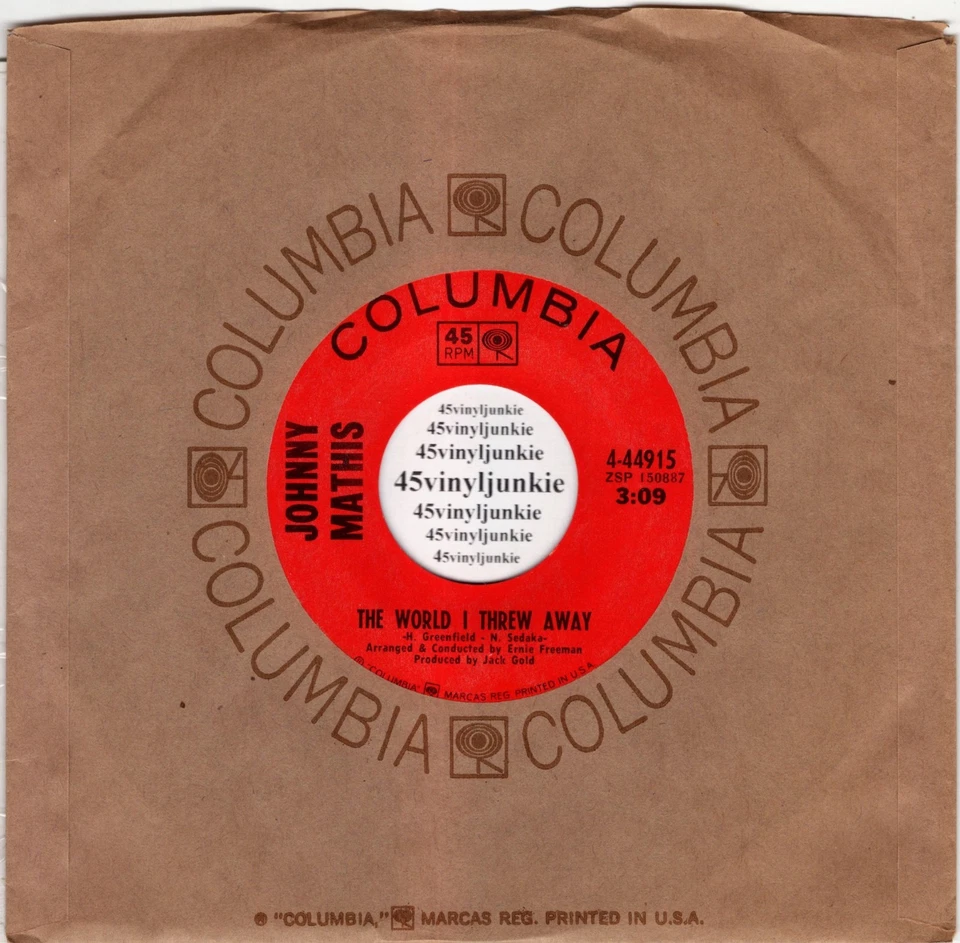 Johnny Mathis NM 45 rpm "Love Theme From 'Romeo And Juliet' (A Time For Us)" - Image 2 of 2