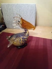 Vintage Murano Style Art Glass Pelican Figurine 6.5 In. Tall Blue And Copper