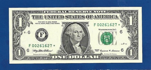 1999 CH/CU $1 ATLANTA STAR NOTE LOW SERIAL F00261627* ONLY 640,000 PRINTED