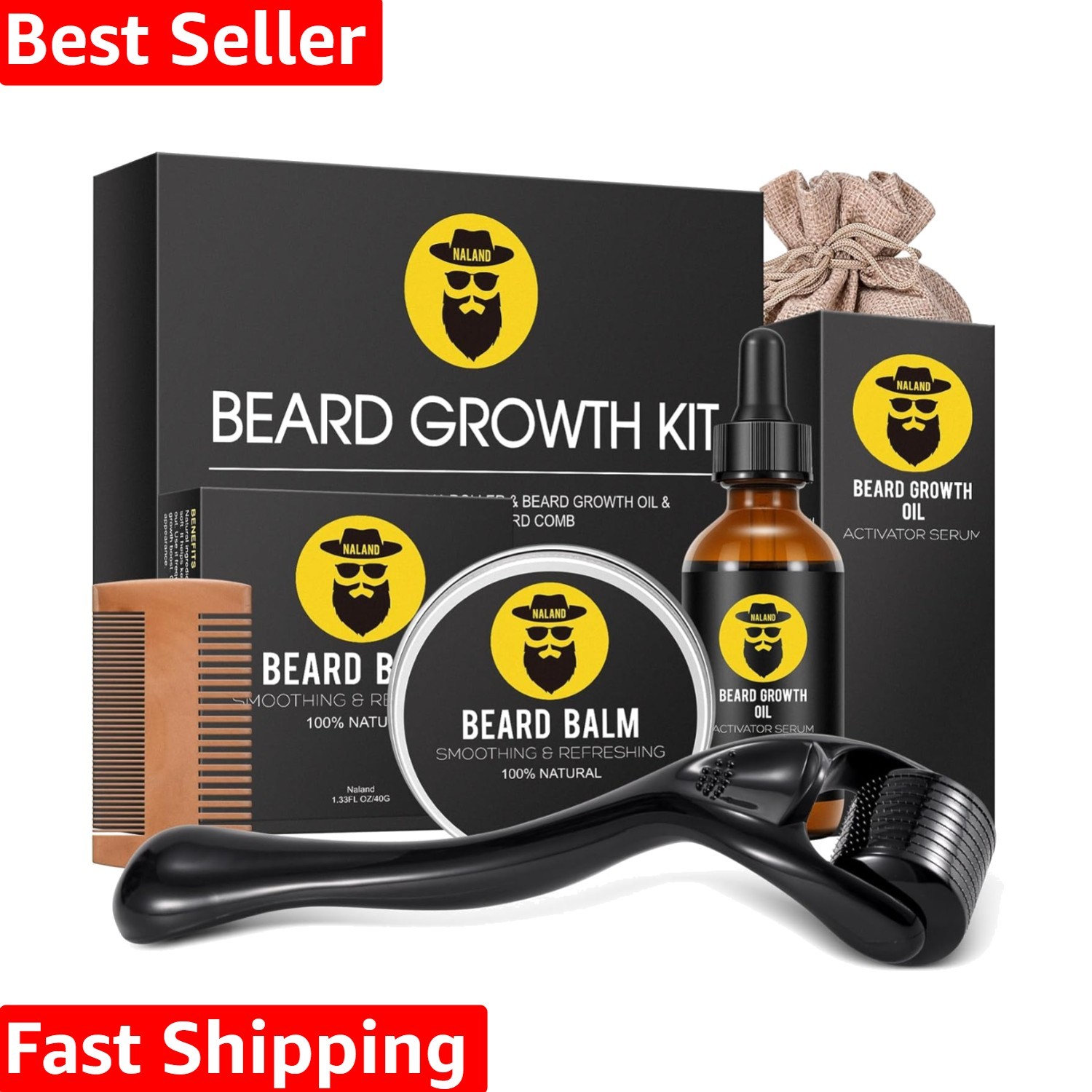 All-In-One Beard Grooming Kit: 2oz Growth Oil, Balm & Comb - Ideal Gift for Him