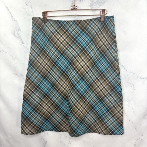 Vintage 70's groovy plaid A line skirt Acrylic lightweight stretch L Academia - Picture 2 of 9