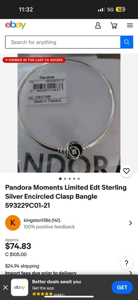 NEW Pandora Moments Encircled Clasp Bangle - Charm Bracelet Rare - Image 3 of 3