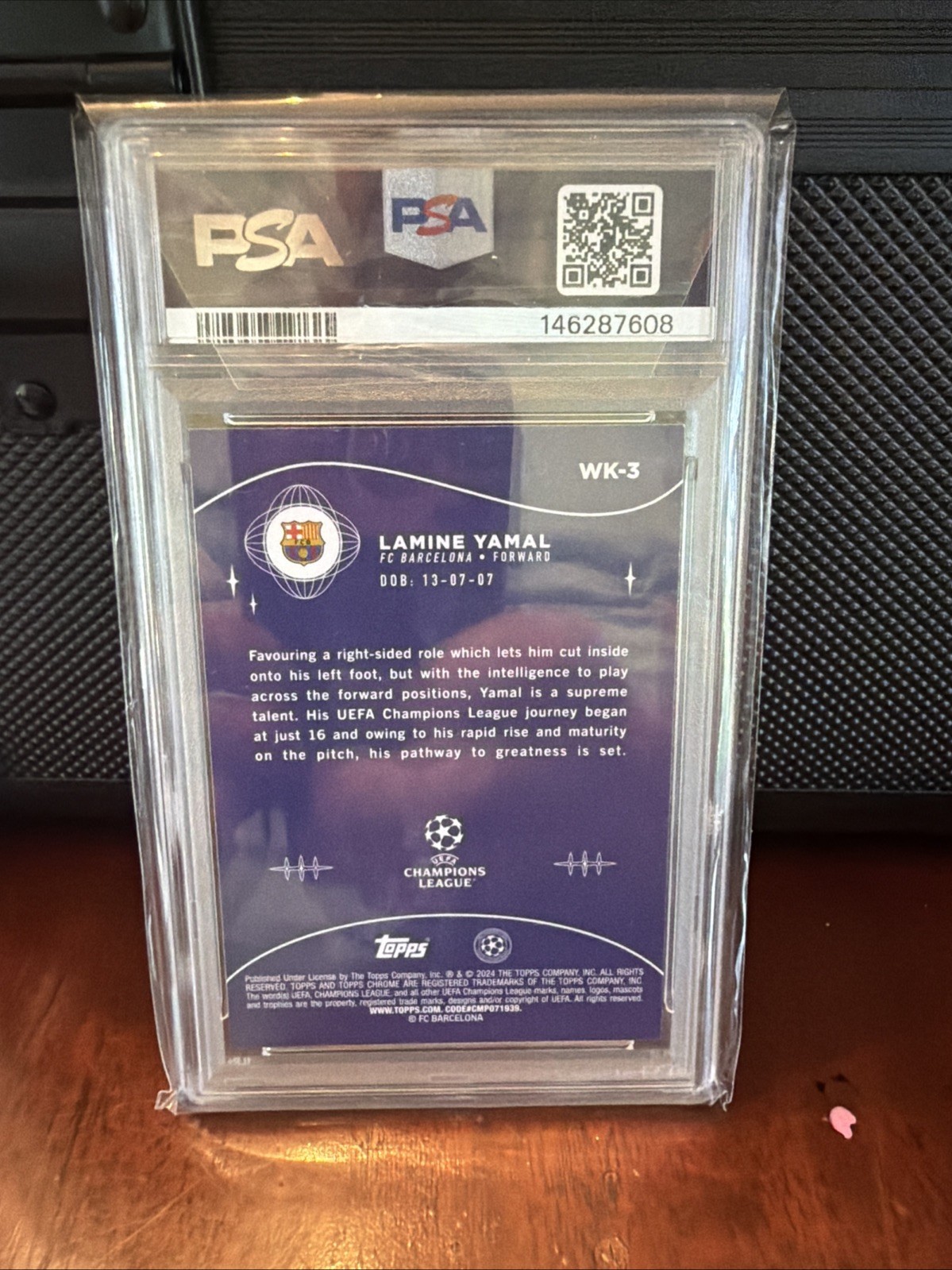 2023-24 Topps Chrome UEFA Club Comp Wonderkids Lamine Yamal #WK-3RC PSA 10 view 2