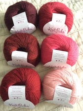 6 balls Knit Picks Palette fingering Peruvian Highland wool yarn pink maroon