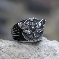 NEW Men's 316L stainless-steel ringsDeath's Head Skull Moth Luxury Butterfly Rin