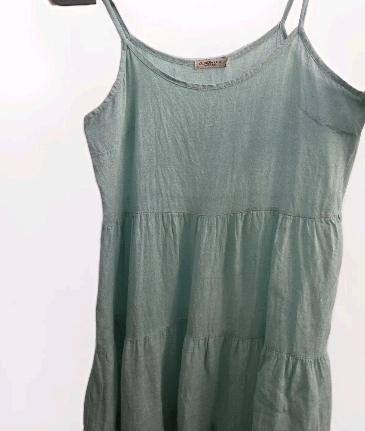 VALENTINO Valentina Naldi prendisole 100% lino verde salvia chiaro a strati Italia tg. S Boho CE