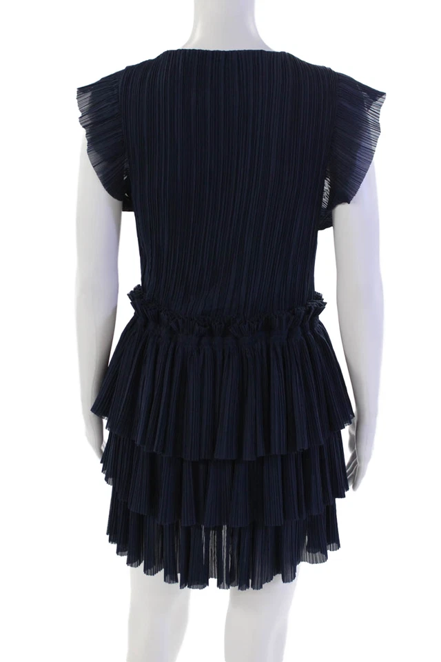 Mini vestido Maje feminino sem mangas pulôver plissado azul tamanho 4 - Imagem 3 de 4