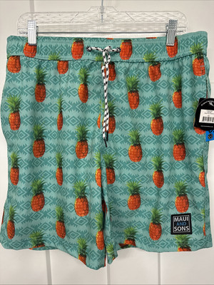 Maui And Sons Men s Swim Pool Shorts Large Mint Pineapple