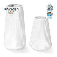 Keramik Vase 2Er Set Weiß Matt Rillen Modern FüR Pampasgras Boho Deko Haus Flur