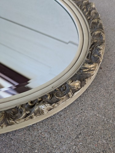 Vintage Ornate Hollywood Regency French Country Cream Oval Beveled Wall Mirror - Picture 18 of 24