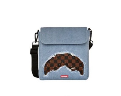 SPRAYGROUND: DENIM SHARK Visit   MESSENGER SLING BAG