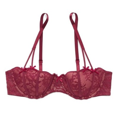 Adore Me 32DDD Dusana Dark Red Lace Push Up Bra Underwired Balconette