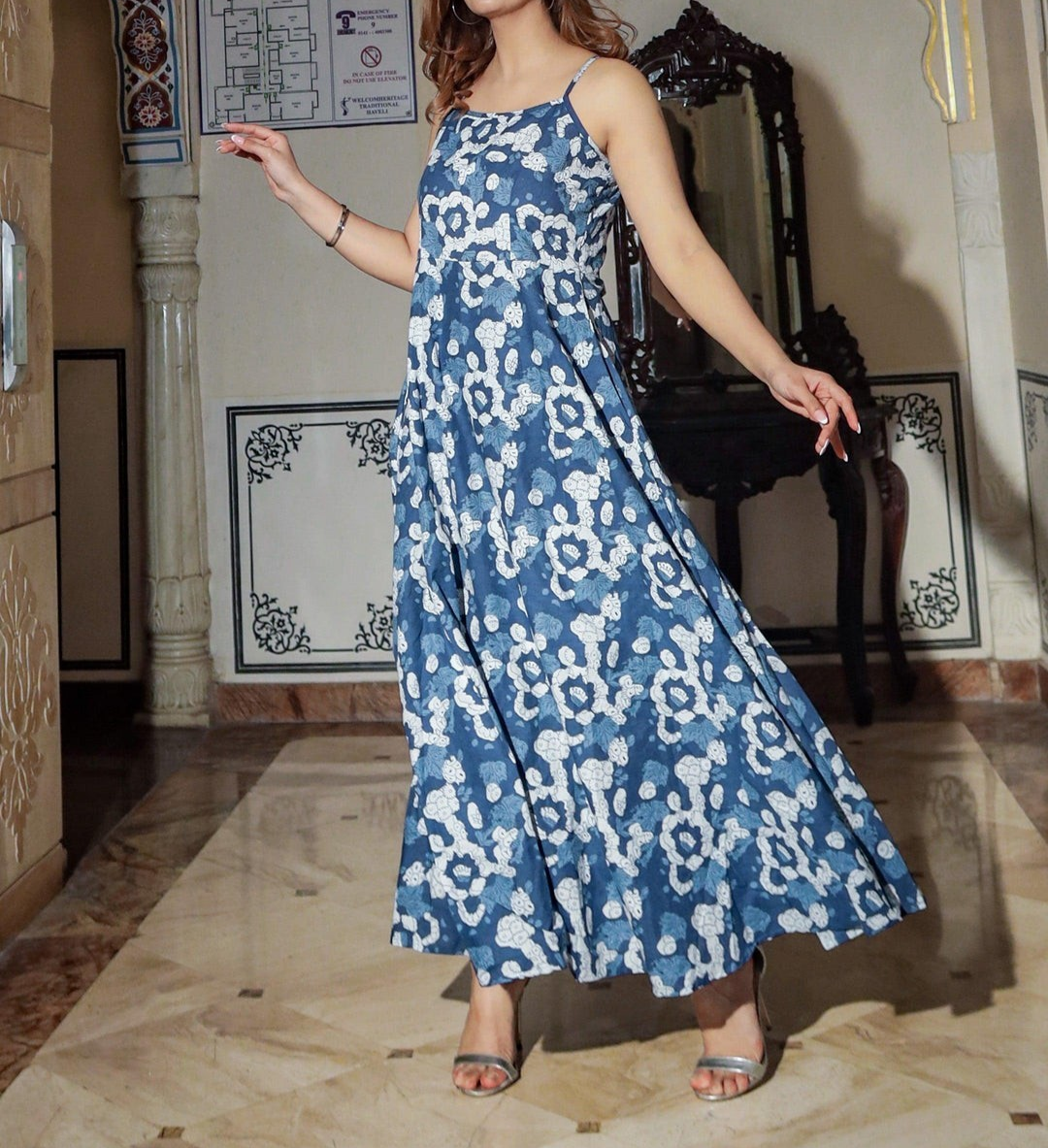 cotton plus size maxi dresses Plus Size Long Sleeve Maxi Dress Dark Navy / 0XL