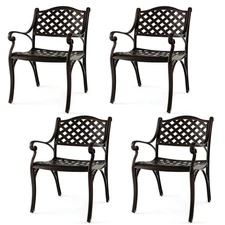 Cast Aluminum Patio Chairs Set of 4 All Weather Outdoor Dining Chairs w/Armrests