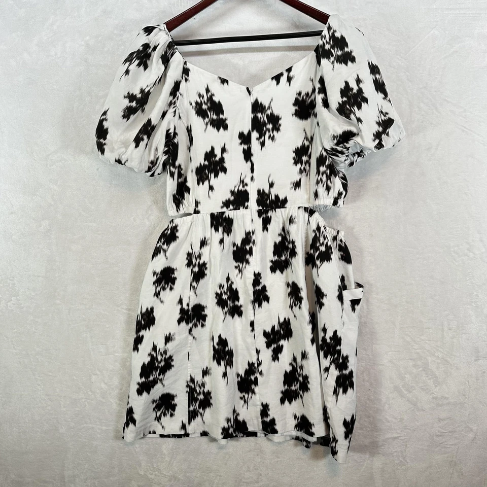 Vestido Prabal Gurung Mujer 16W Negro Blanco Abstracto Recorte Manga Abullonada Mini Foto 3 de 4