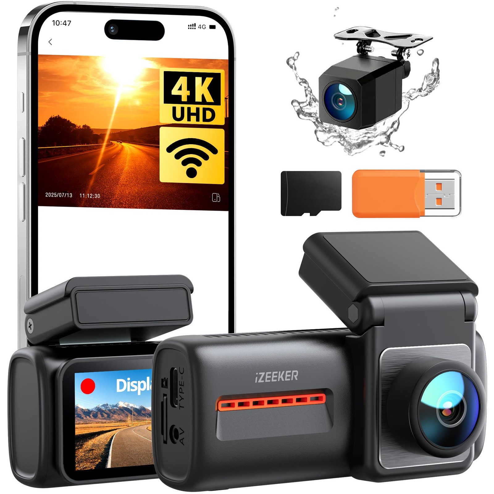 iZEEKER 4K Dash Cam Auto, WiFi 6 Dashcam Auto con Scheda SD 32G, Doppia (U5t)
