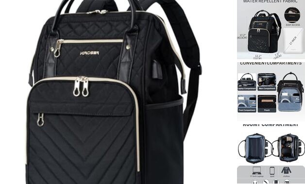 17 Inch Stylish Water Repellent Quilted Black Laptop Backpack-image