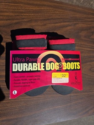 Ultra Paws Stays On Guaranteed 4/L Black & Red Durable Dog Boots NEW
