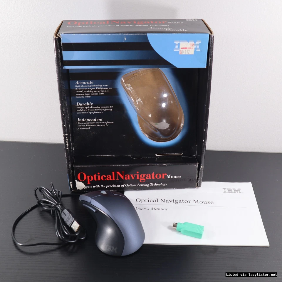 IBM Optical Navigator Mouse MO27FO w/ USB-PS2 Adapter & Mouse Suite CD - Image 2 of 4