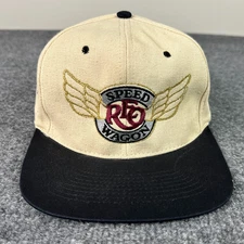 Vintage 90s REO Speedwagon Snapback Hat Wings Logo Cream Black KC Cap