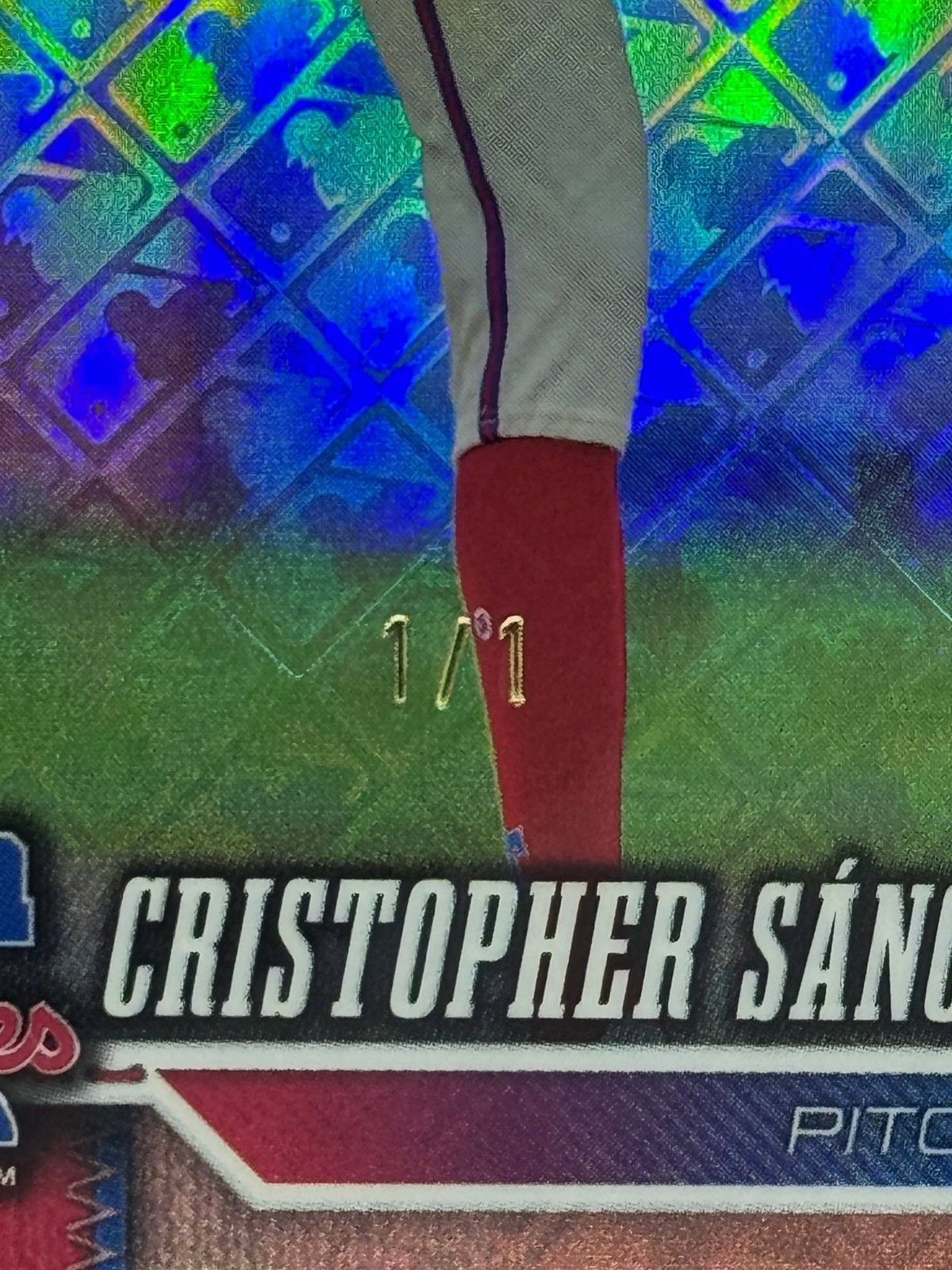2026 Topps Chrome Christopher Sanchez Rose Gold Logofractor 1/1 SSP Superfractor view 3