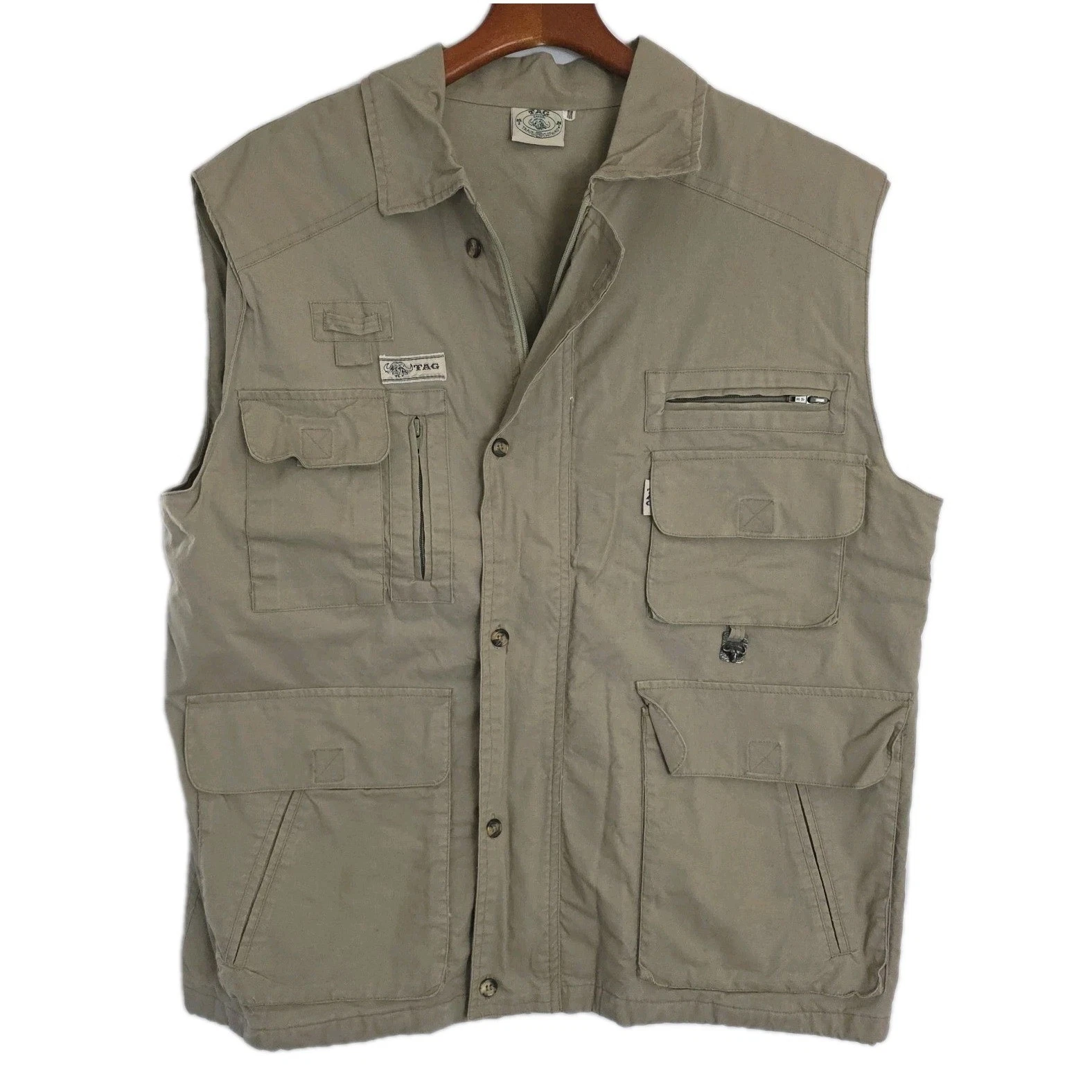 Tag Safari Vest Men's Khaki Utility Multi Pocket Hiking Hunting Fishing NWOT M