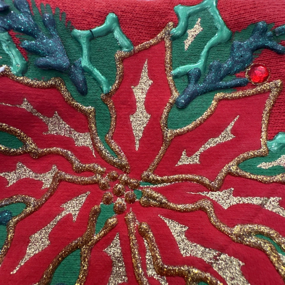 Sudadera De Colección Años 90 Y2K FEA Vacaciones Pintura Poinsettia Puff y Joyas Hecha en EE. UU. Foto 3 de 4