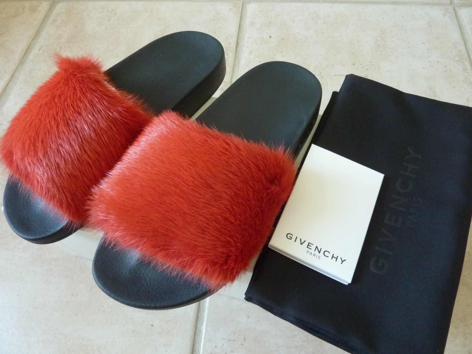 Givenchy Paris Red Mink Fur Slide 